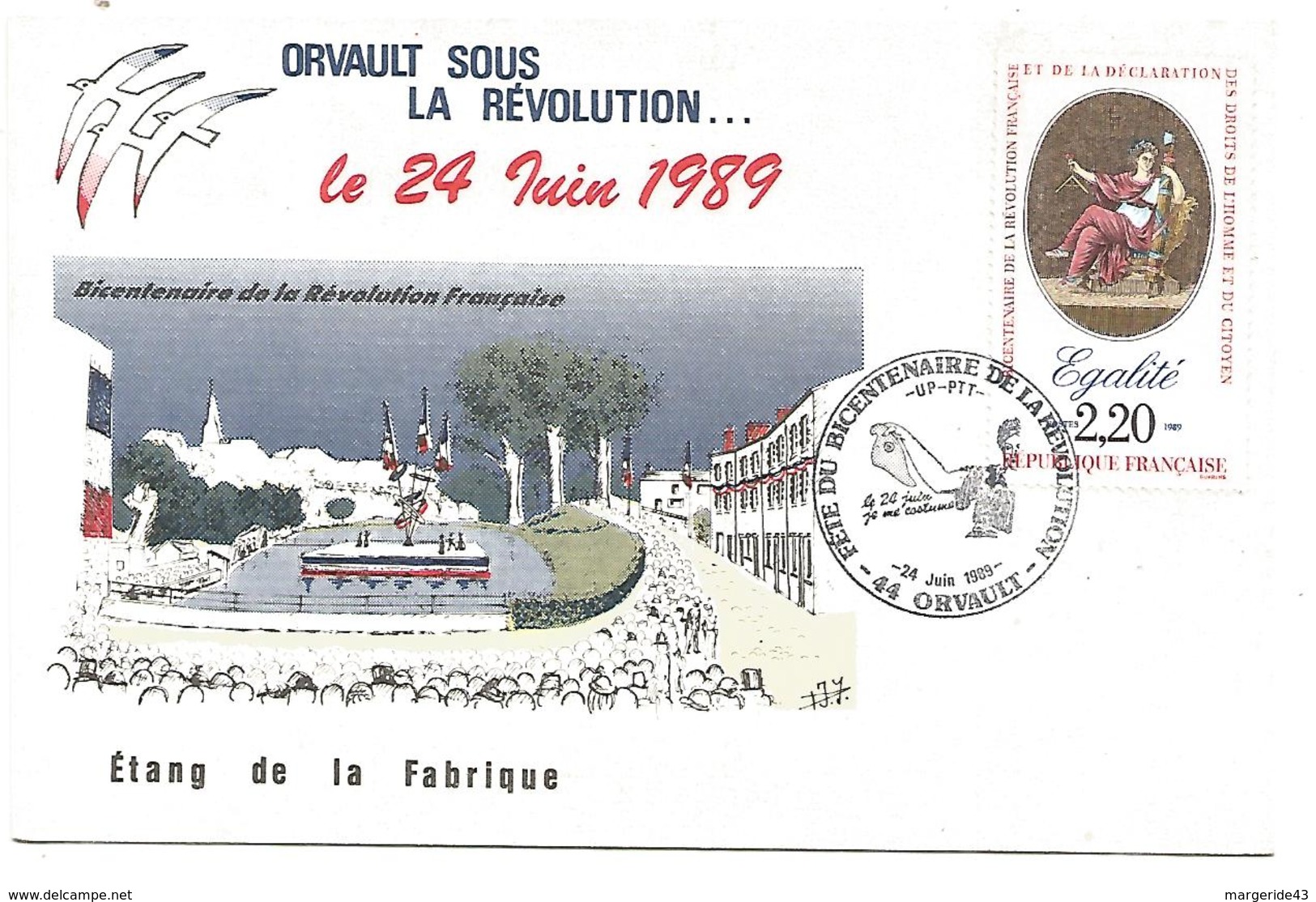 OBLITERATION ORVAULT LOIRE ATLANTIQUE SOUS LA REVOLUTION 1989 - Commemorative Postmarks
