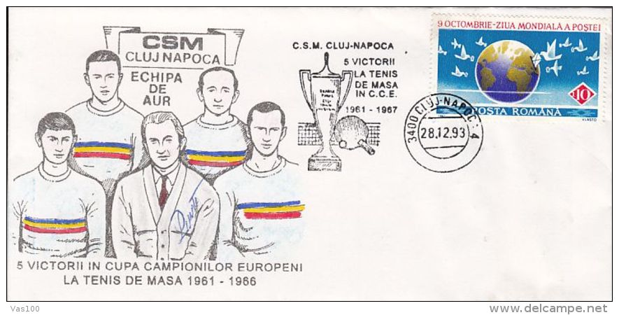 TABLE TENNIS, CLUJ NAPOCA TEAM, AUTOGRAPHED SPECIAL COVER, 1993, ROMANIA - Tischtennis