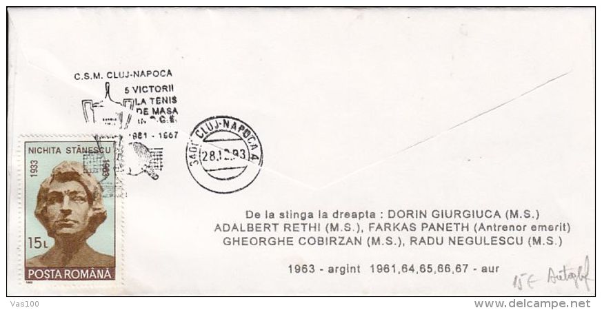 TABLE TENNIS, CLUJ NAPOCA TEAM, AUTOGRAPHED SPECIAL COVER, 1993, ROMANIA - Tischtennis