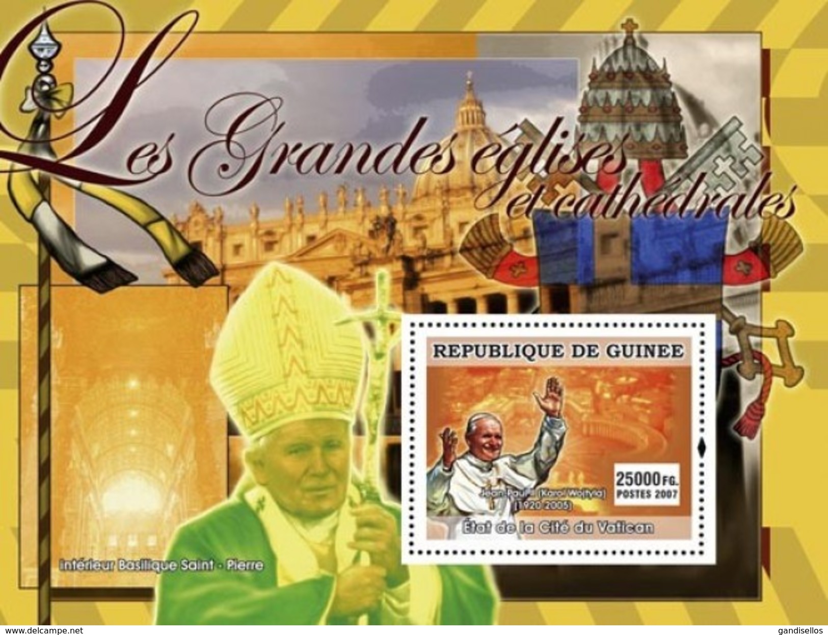 GUINEA 2007 SHEET ART THE GREAT CHURCHES AND CATHEDRALS POPES JOHN PAUL II PAPES JEAN PAUL RELIGION Gu0752b - Guinea (1958-...)