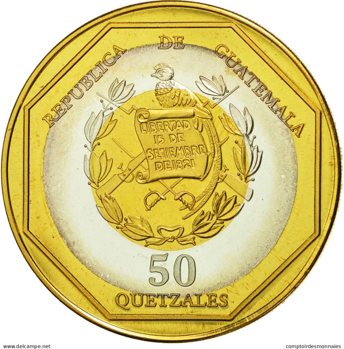 Monnaie, Guatemala, 50 Quetzales, 1995, Tower, SPL, Tri-Metallic, KM:3c.1 - Guatemala