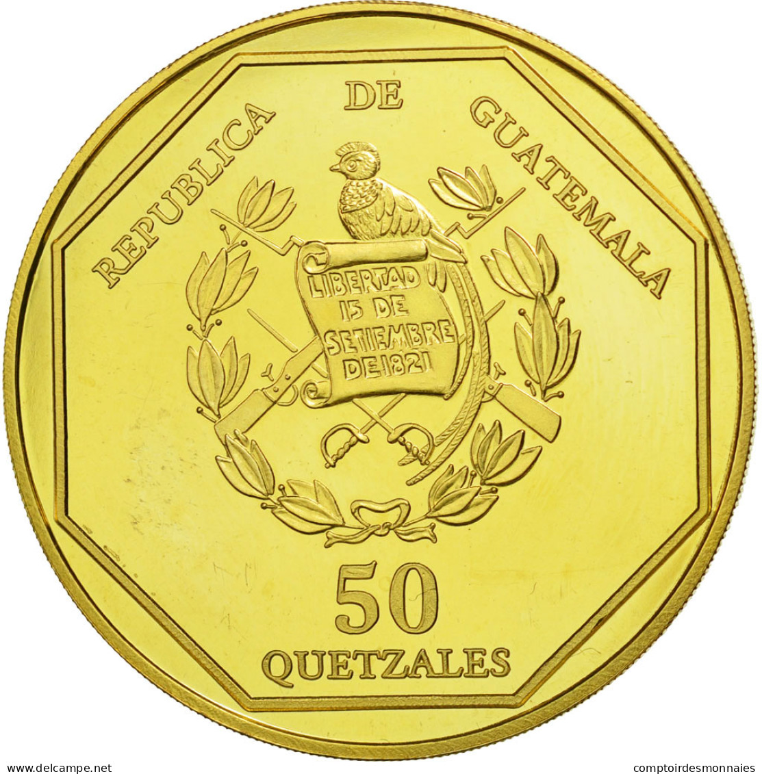 Monnaie, Guatemala, 50 Quetzales, 1995, Tower, SPL, Gilt Alloy, KM:3b.1 - Guatemala