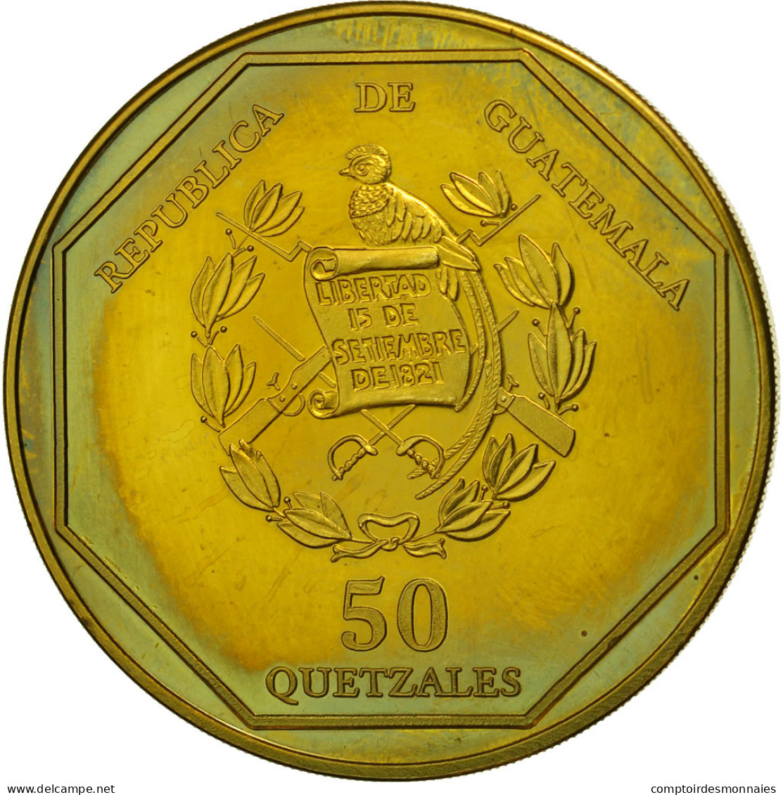 Monnaie, Guatemala, 50 Quetzales, 1995, Tower, SPL, Laiton, KM:3a.1 - Guatemala