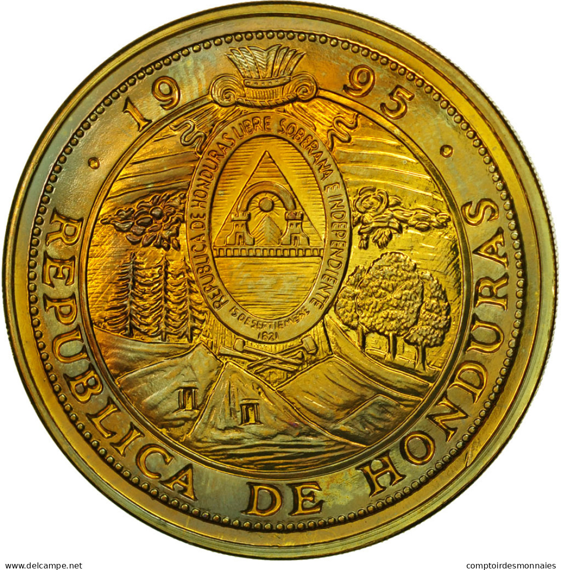 Monnaie, Honduras, 10 Lempiras, 1995, Tower, SPL, Laiton, KM:1a.1 - Honduras