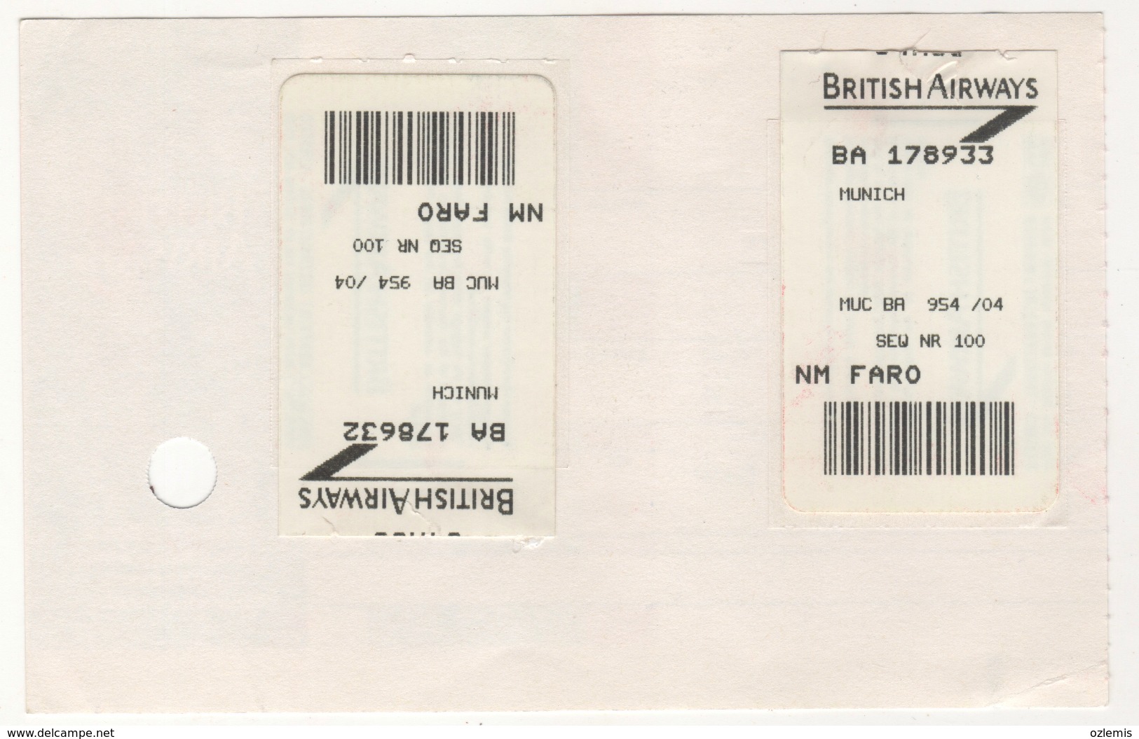 BRITISH AIRWAYS  BOARDING PASS - Biglietti