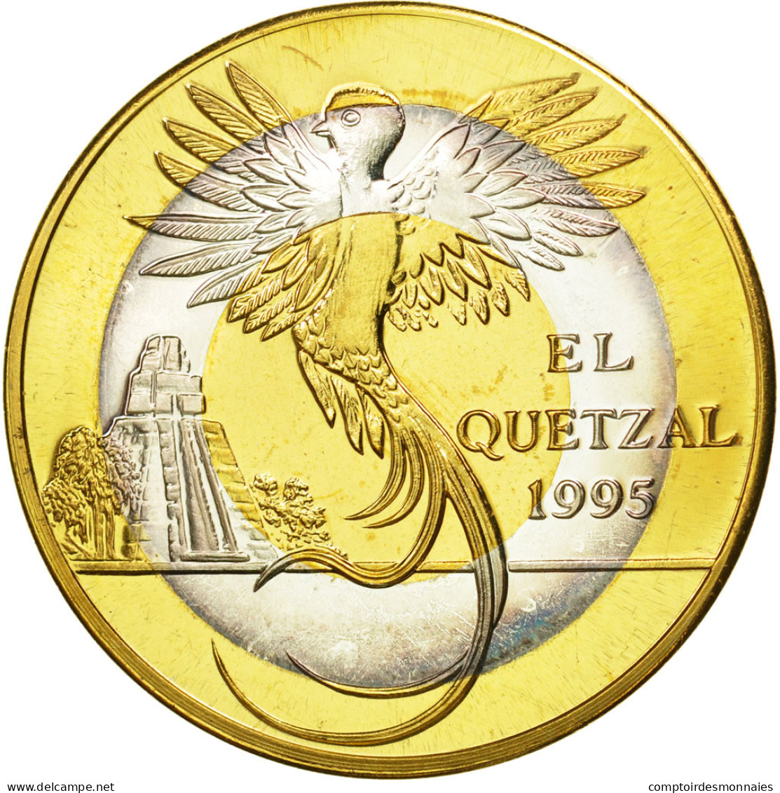 Monnaie, Guatemala, 10 Quetzales, 1995, Tower, SPL, Tri-Metallic, KM:2c.2 - Guatemala