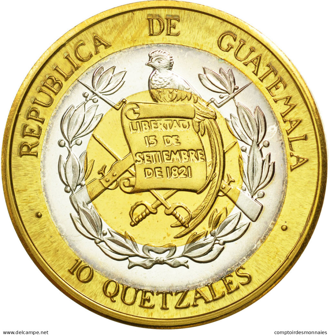 Monnaie, Guatemala, 10 Quetzales, 1995, Tower, SPL, Tri-Metallic, KM:2c.2 - Guatemala