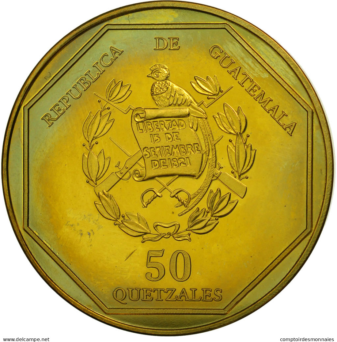 Monnaie, Guatemala, 50 Quetzales, 1995, Tower, SPL, Laiton, KM:3a.2 - Guatemala
