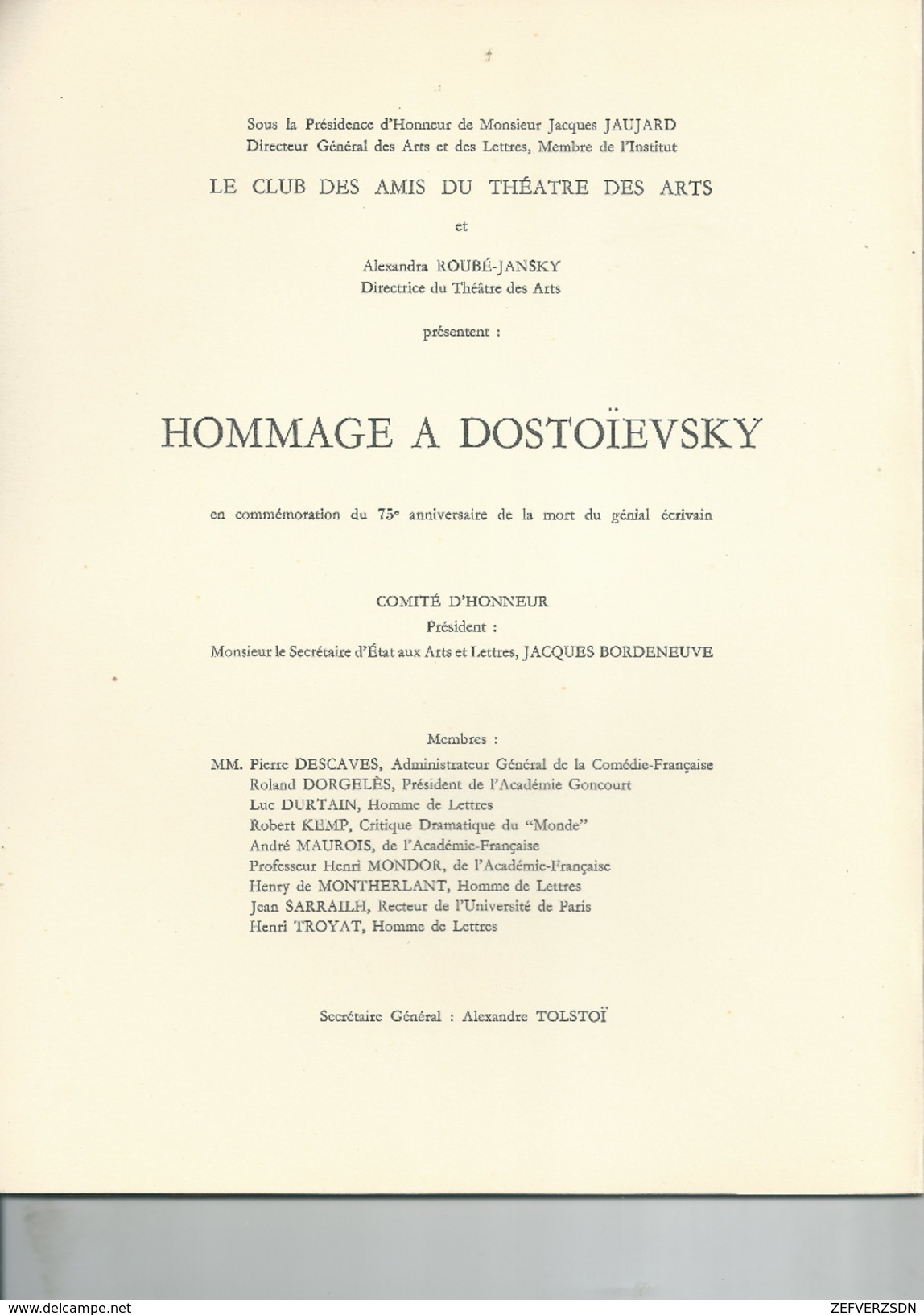 DOSTOIEVSKY THEATRE DES ARTS PROGRAMME - Programmes