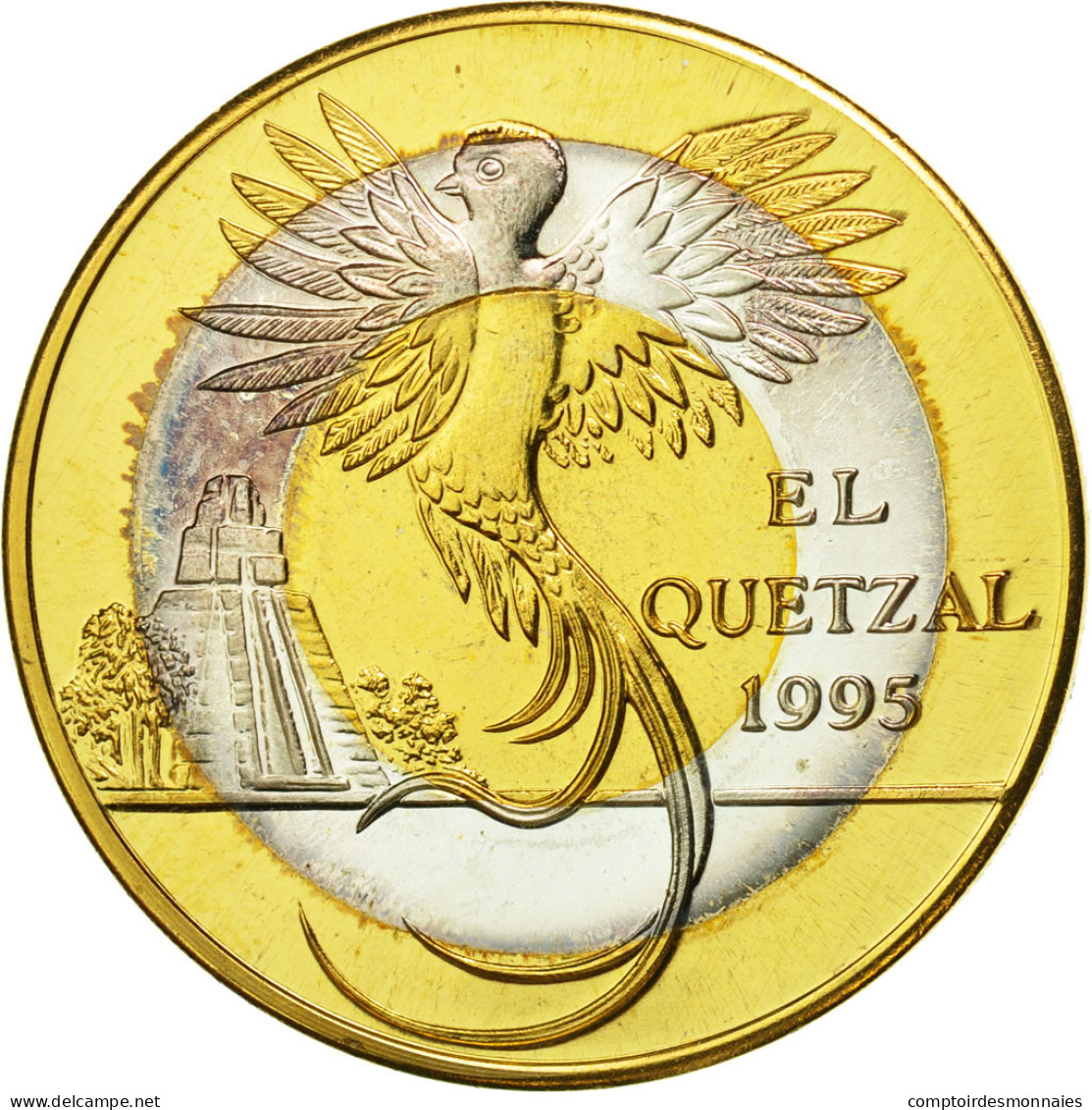 Monnaie, Guatemala, 10 Quetzales, 1995, Tower, SPL, Tri-Metallic, KM:2c.1 - Guatemala