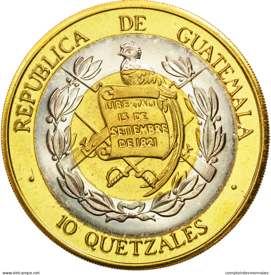 Monnaie, Guatemala, 10 Quetzales, 1995, Tower, SPL, Tri-Metallic, KM:2c.1 - Guatemala