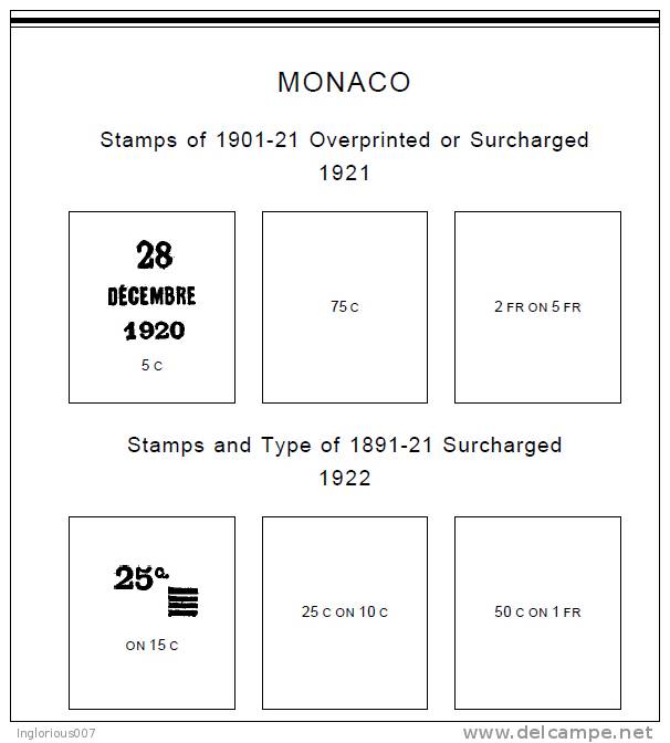 MONACO STAMP ALBUM PAGES 1885-2011 (352 Pages) - English