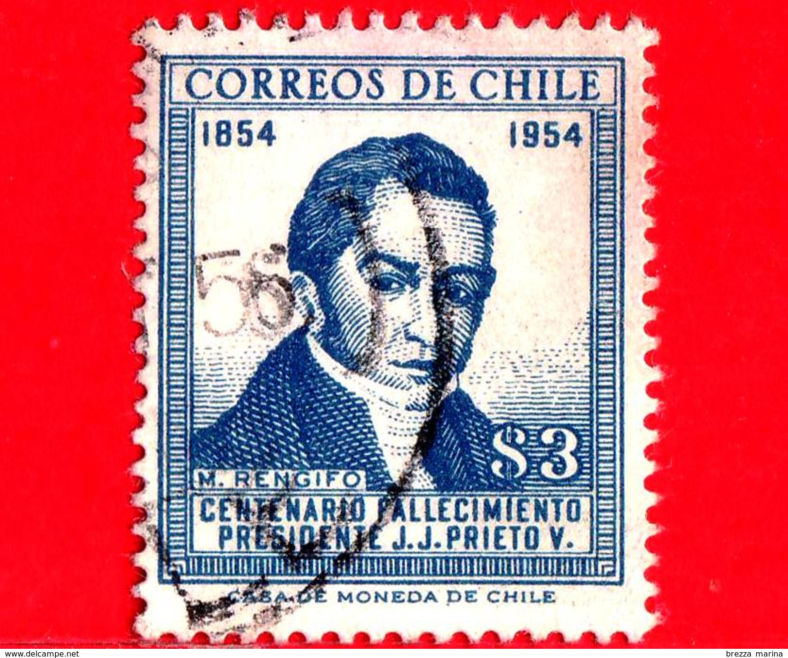 CILE  - Usato - 1955 - Manuel Rengifo - 100 Anni Della Morte Del Presidente Joaquin Prieto - 3 - Chile