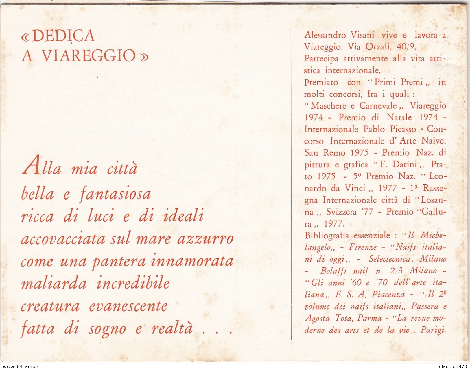 Otros & sin clasificación - OPUSCOLO INTITOLATO DEDICA A VIAREGGIO DELL'  ARTISTA ALESSANDRO , VISANI