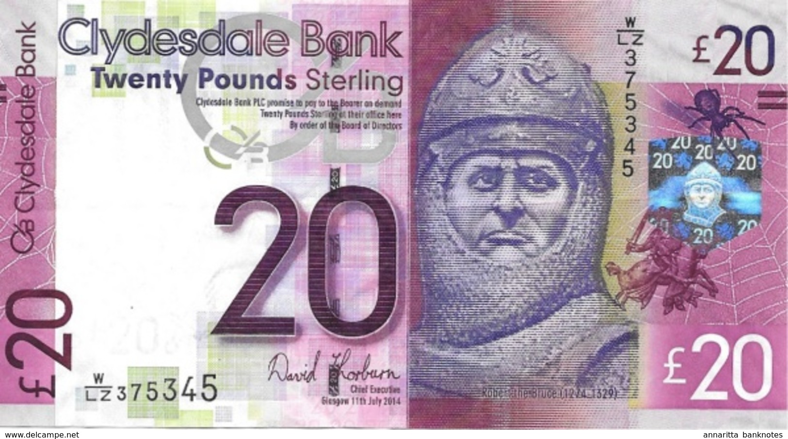 SCOTLAND 20 POUNDS 2014 P-229K AU/UNC CLYDESDALE BANK [SQ229K14] - 20 Pounds