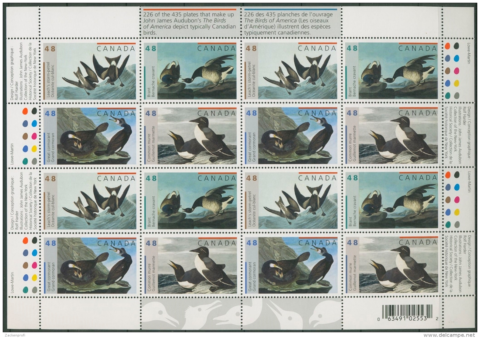 Kanada 2003 J.J. Audubon: Kormoran, Ringelgans 2105/08 K Postfrisch (SG6362) - Blocks & Sheetlets