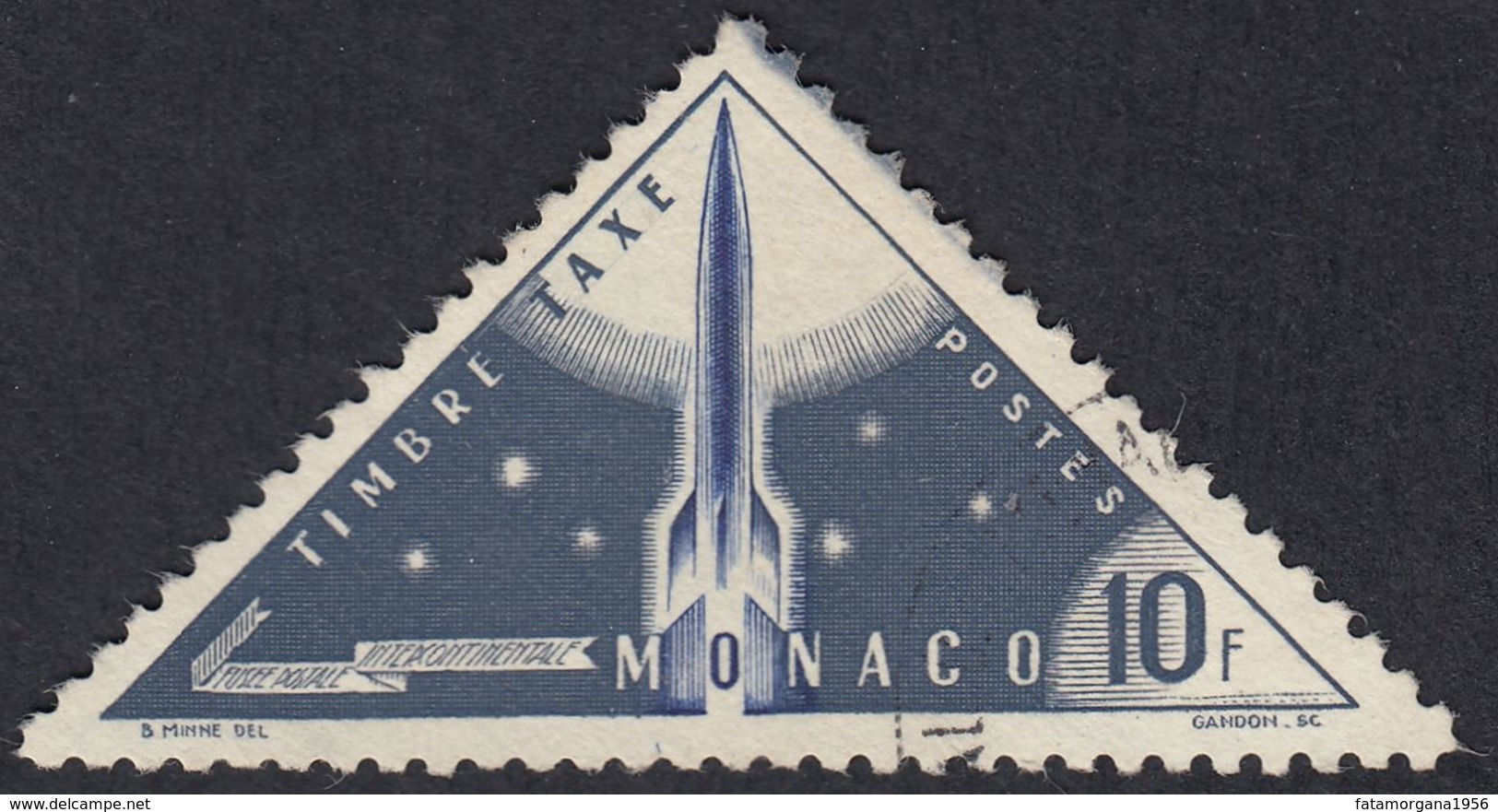 MONACO - 1953 -  Yvert Tasse 49 Usato - 10 F, Grigio/blu E Oltremare. - Postage Due