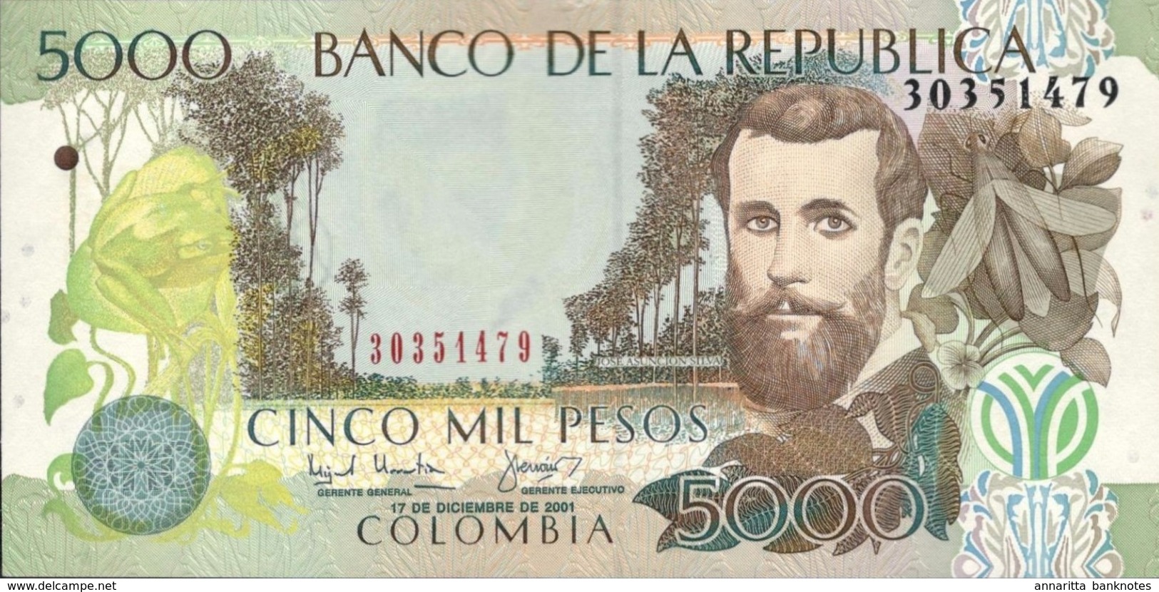 Colombia (BDLR) 5000 Pesos 2001 UNC Cat No. P-452b / CO452b - Colombie