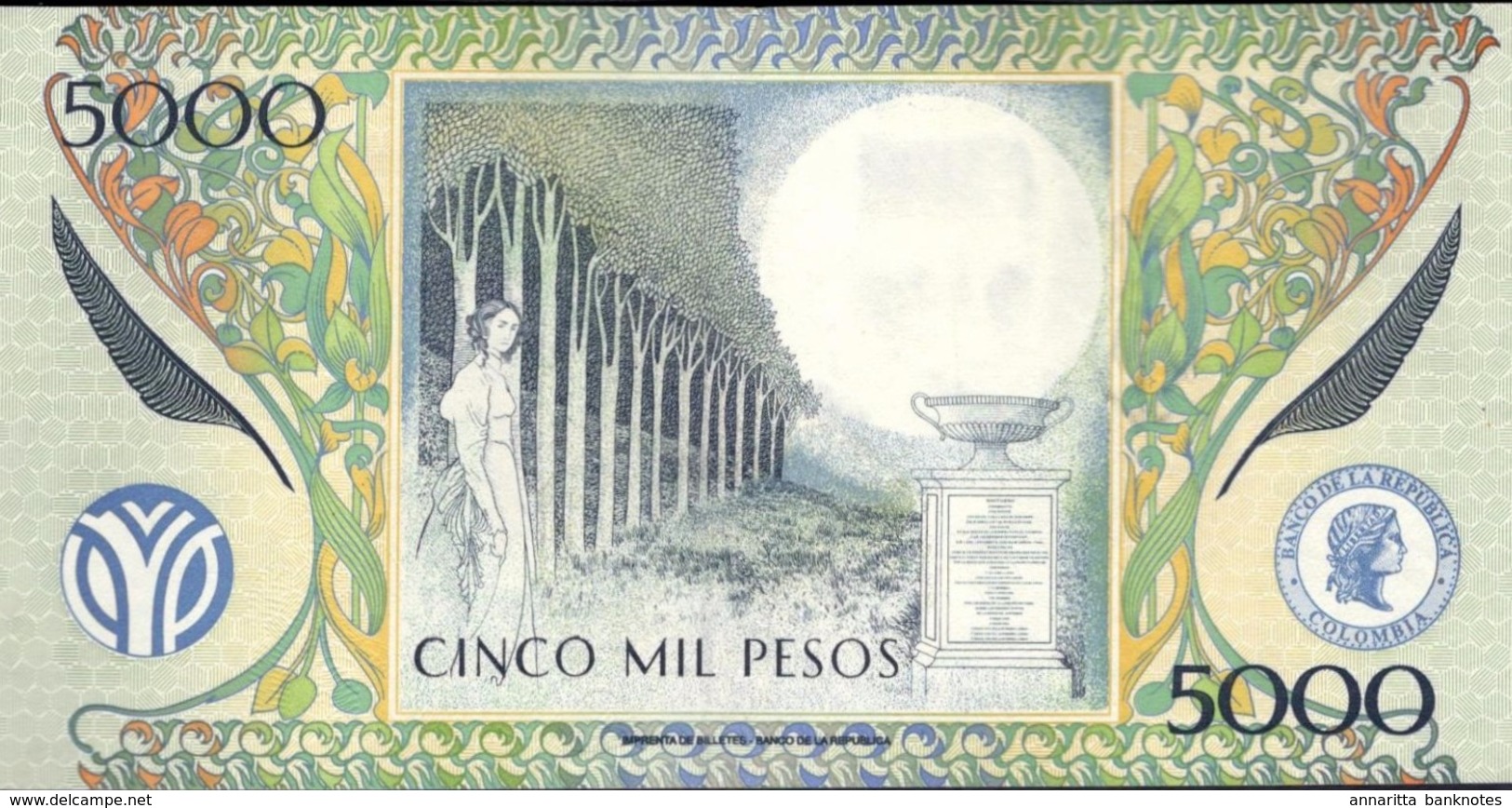 Colombia (BDLR) 5000 Pesos 2001 UNC Cat No. P-452b / CO452b - Colombia