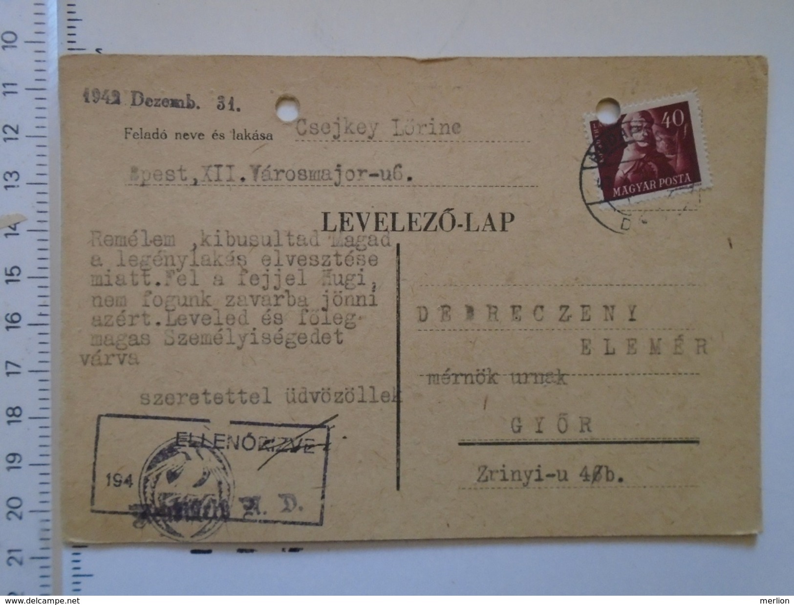 D149871 Hungary    Postcard - Csejkey -Debreczeny    Budapest   1947 - Covers & Documents