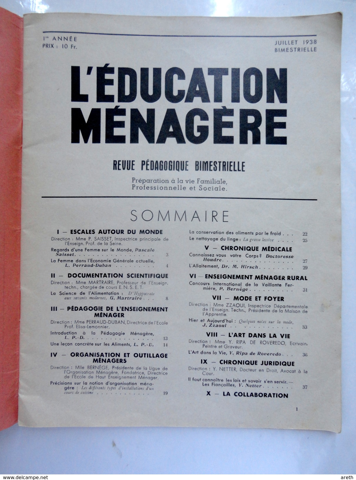 L'EDUCATION MENAGERE N°1  - Revue Pédagogique - Preparation à La Vie Familiale, Professionnelle Et Sociale - 1938 - 18+ Years Old