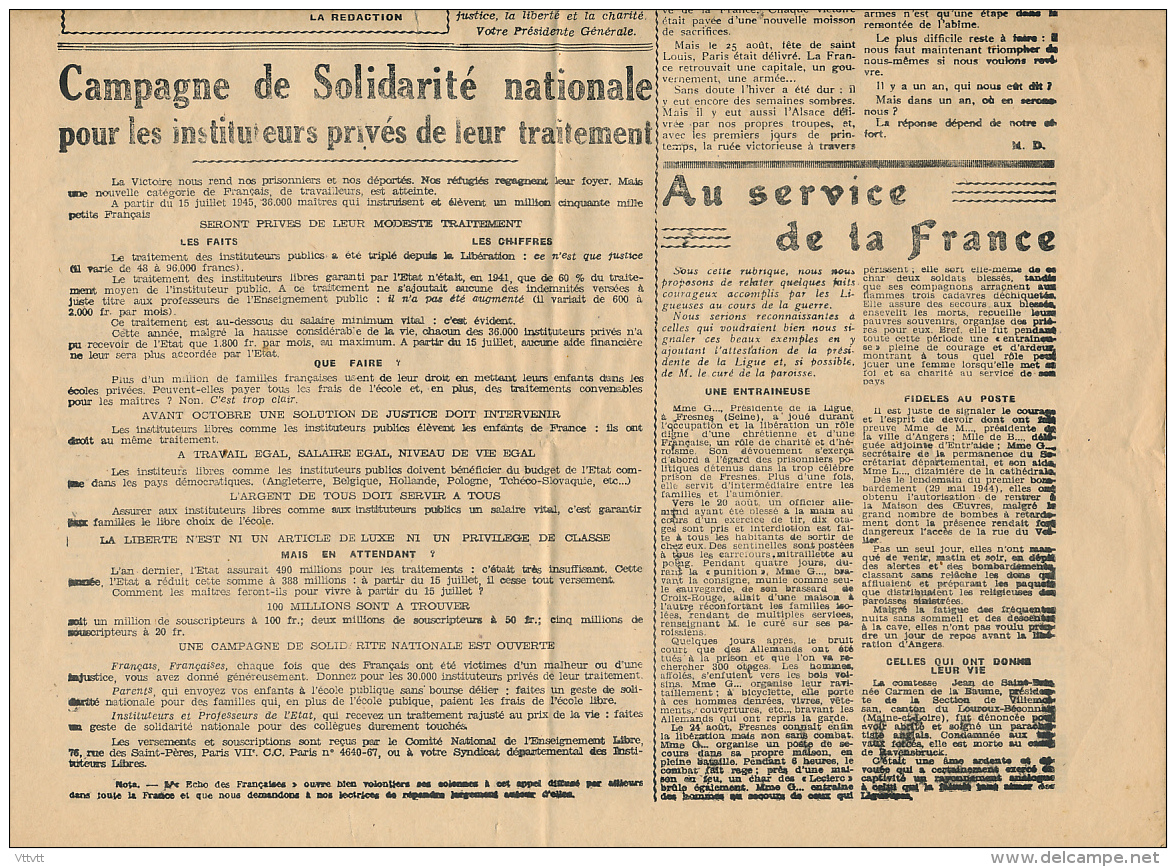 L'ECHO DES FRANCAISES (juillet 194?), Ligue Féminine D'action Catholique Française, Mensuel D'information Et D'éducation - General Issues