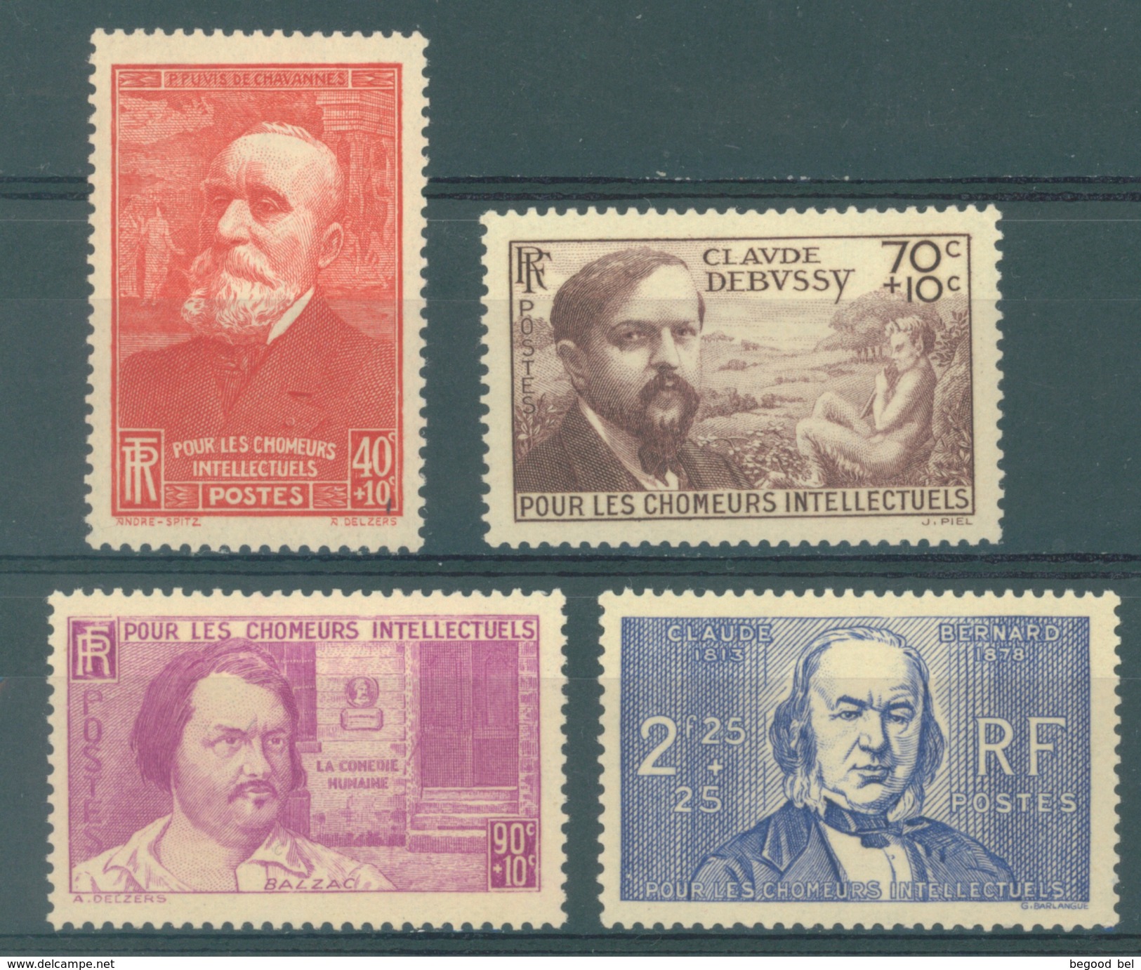 FRANCE - 1939 - MNH/*** LUXE - CHOMEURS INTELLECTUELS DEBUSSY BALZAC BERNARD -  Yv 436-439 - Lot 15477 - Nuevos