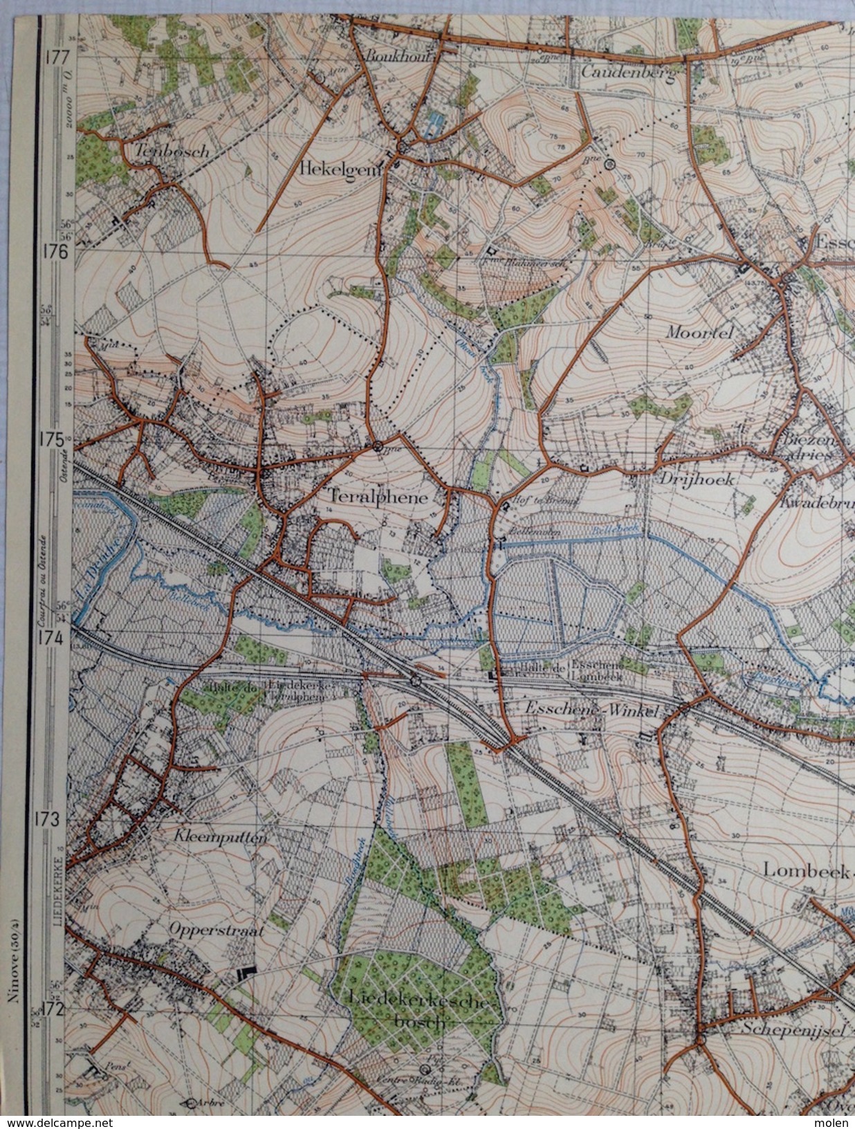 OUDE STAFKAART 31/1 Uit 1930 ASSE ESSENE SINT-KATHARINA-LOMBEEK TERNAT TERALFENE WAMBEEK STRIJTEM KATTEM SCHEPDAAL S572 - Asse