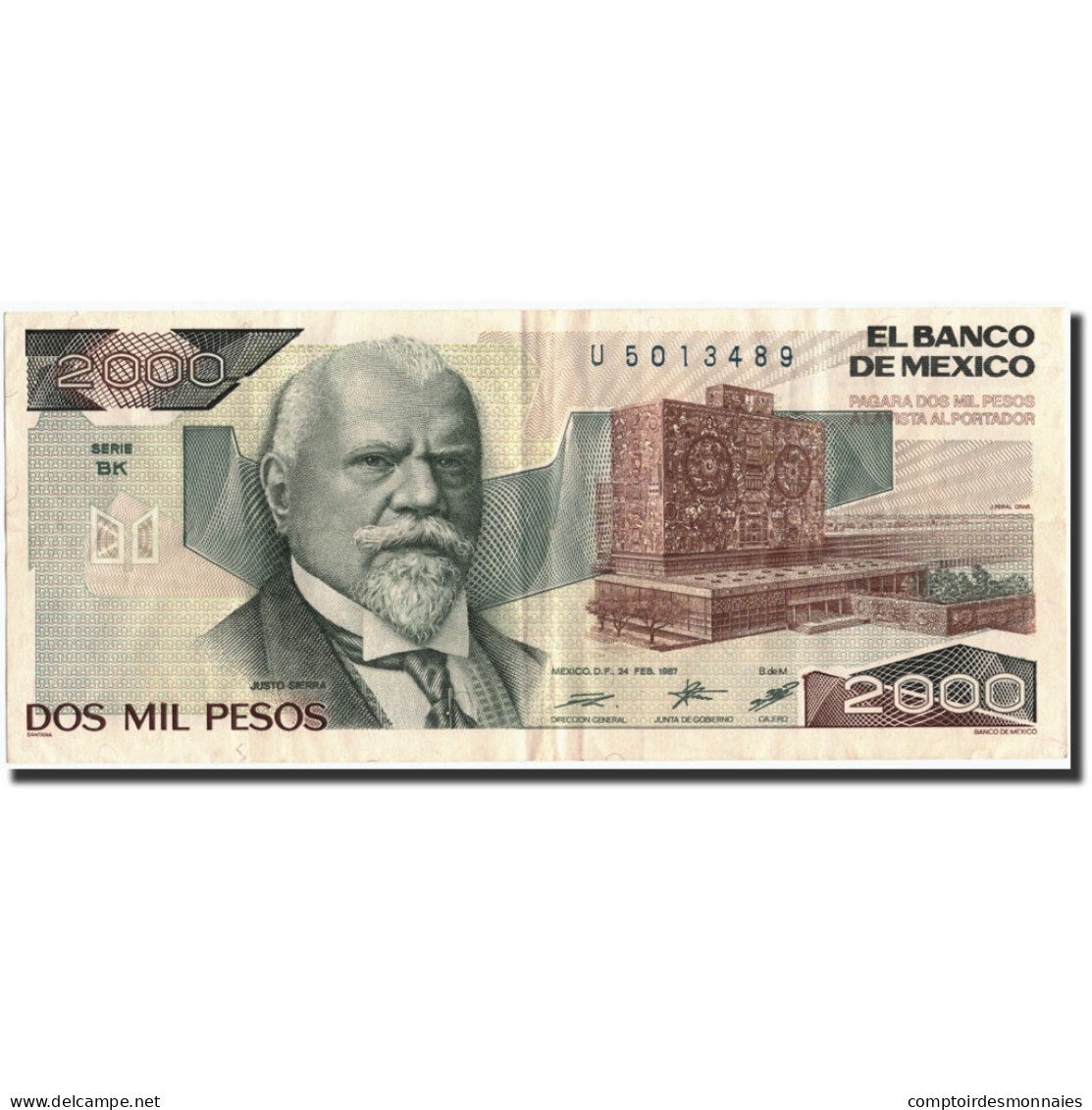 Billet, Mexique, 2000 Pesos, 1987, 1987-02-24, KM:86b, TTB - Mexique