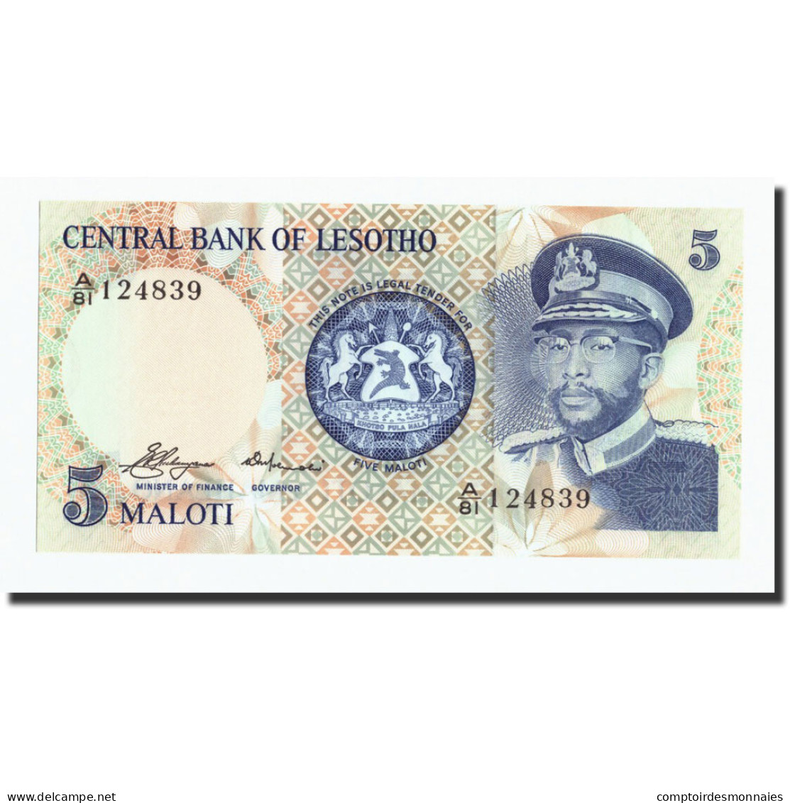 Billet, Lesotho, 5 Maloti, 1981, 1981, KM:5a, NEUF - Kenia