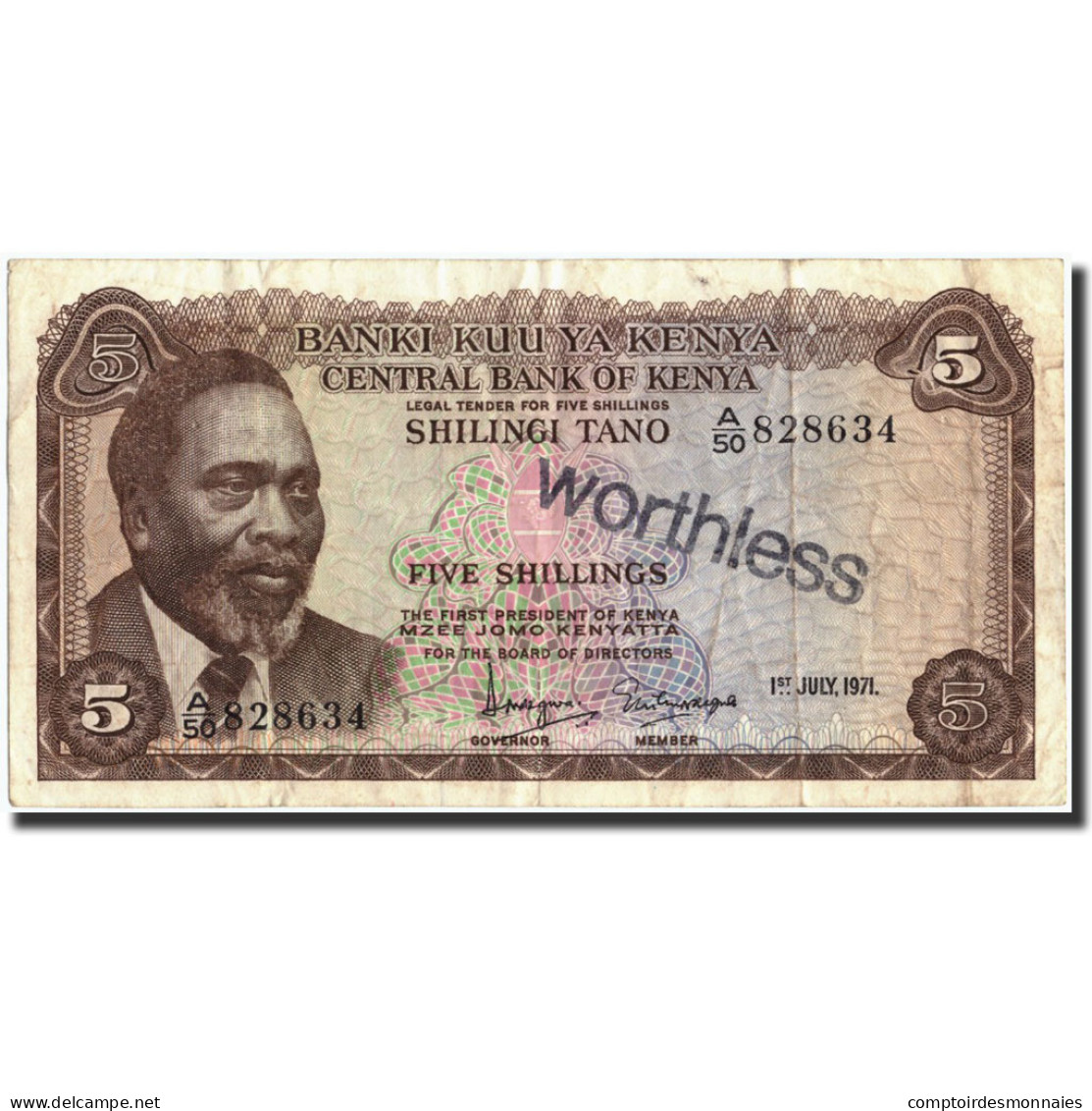 Billet, Kenya, 5 Shillings, 1971, 1971-07-01, KM:6b, TB+ - Kenia