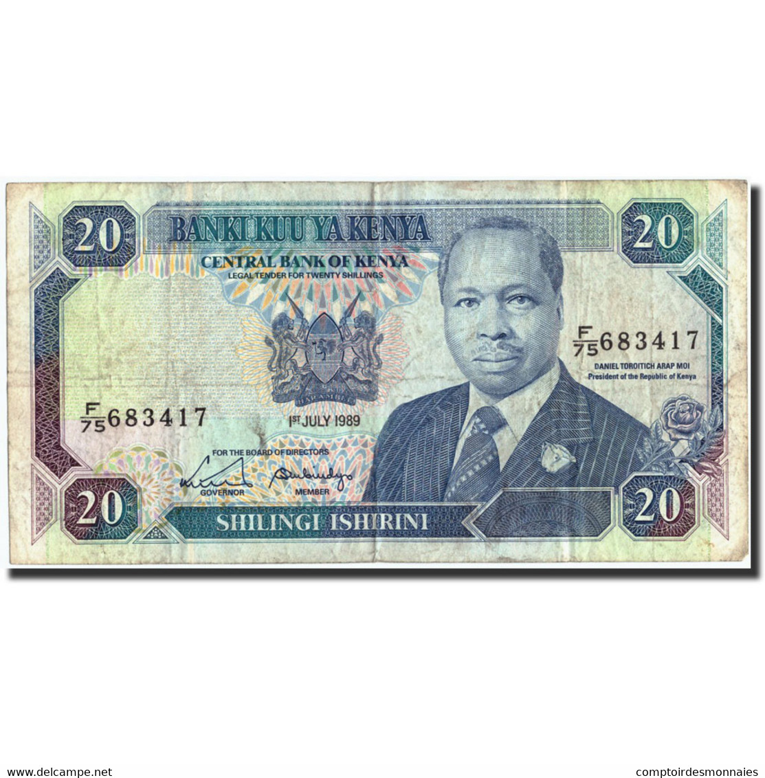 Billet, Kenya, 20 Shillings, 1989, 1989-07-01, KM:25b, TB - Kenya