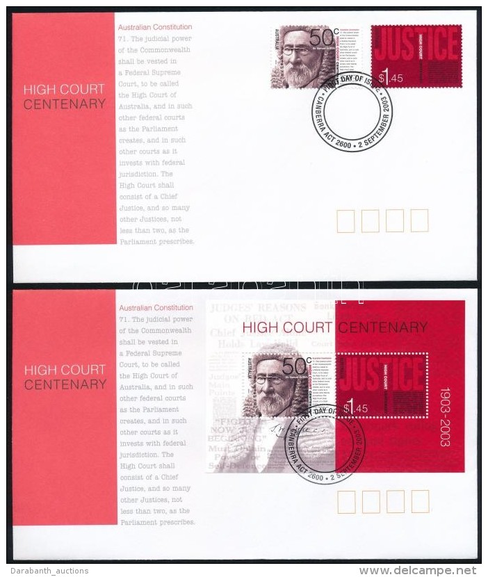 2003 100 &eacute;ves A LegfelsÅ‘ B&iacute;r&oacute;s&aacute;g Sor Mi 2257-2258 + Blokk Mi 49 2 Db FDC-n - Altri & Non Classificati