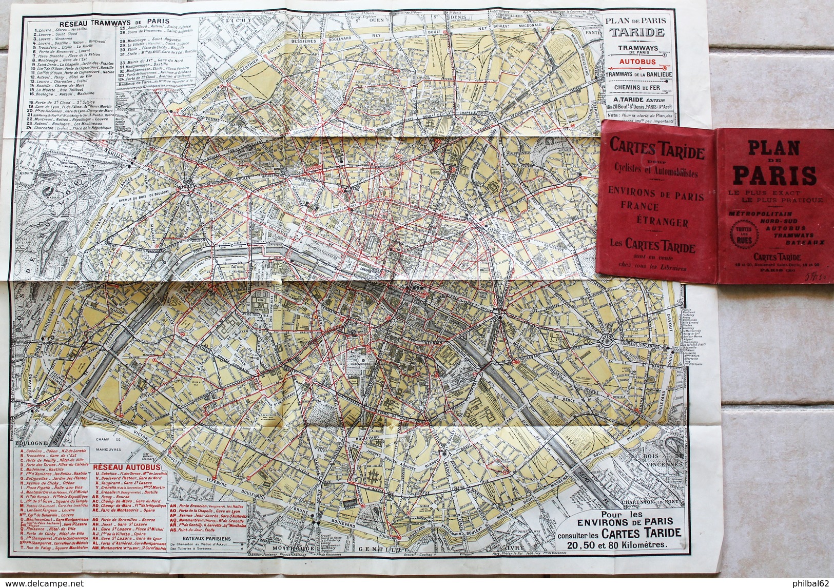 Plan De Paris TARIDE 1923. Métro, Autobus, Tramways, Bateaux. Indicateur Des Rues De Paris. - Autres & Non Classés