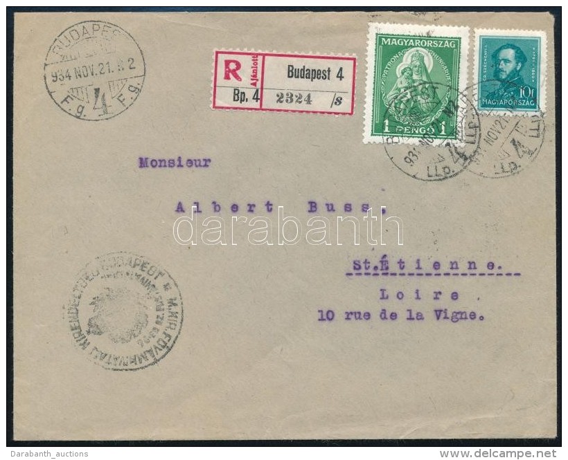 1934 Aj&aacute;nlott Lev&eacute;l 1,10P B&eacute;rmentes&iacute;t&eacute;ssel 'BUDAPEST' - St. &Eacute;tienne - Otros & Sin Clasificación