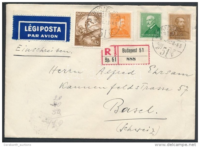 1934 Aj&aacute;nlott L&eacute;gi Lev&eacute;l Sv&aacute;jcba / Registered Airmail Cover To Switzerland - Otros & Sin Clasificación