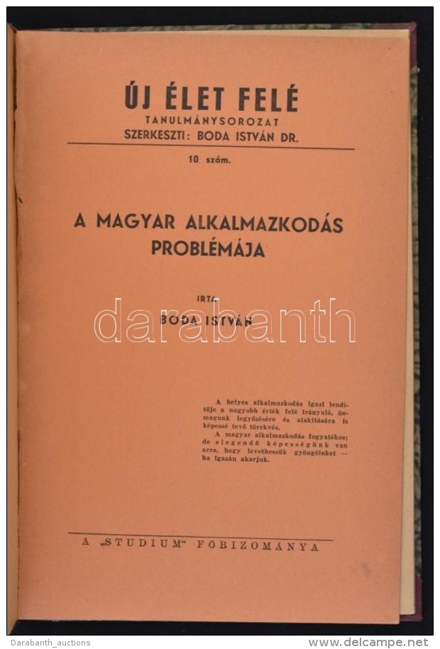 Boda Istv&aacute;n (1894-1979):A Magyar Alkalmazkod&aacute;s Probl&eacute;m&aacute;ja. &Uacute;j &eacute;let... - Non Classificati