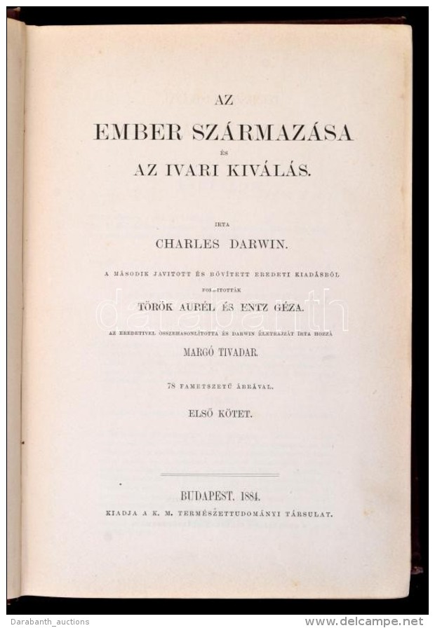 Charles Darwin: Az Ember Sz&aacute;rmaz&aacute;sa &eacute;s Az Ivari Kiv&aacute;l&aacute;s. I. K&ouml;tet.... - Sin Clasificación