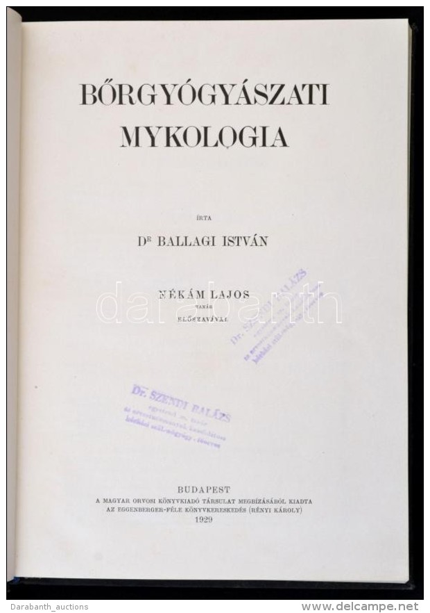 Dr. Ballagi Istv&aacute;n: BÅ‘rgy&oacute;gy&aacute;szati Mykologia. Bp., 1929, Magyar Orvosi K&ouml;nyvkiad&oacute;... - Sin Clasificación