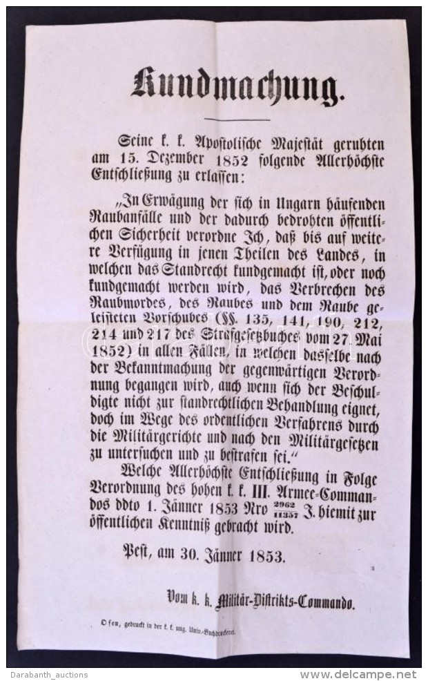 1853 B&uuml;ntetÅ‘int&eacute;zked&eacute;sekrÅ‘l, K&ouml;zbiztons&aacute;gr&oacute;l Sz&oacute;l&oacute; ... - Andere & Zonder Classificatie
