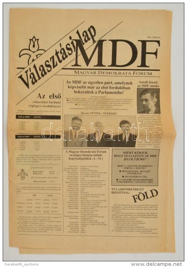 1990 Magyar Demokrata F&oacute;rum (MDF) V&aacute;laszt&aacute;si Lap, 6 P. - Non Classificati