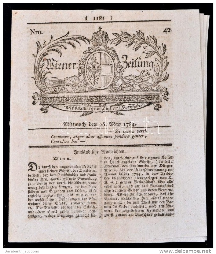 1784 A Wiener Zeitung &uacute;js&aacute;g Egy Sz&aacute;ma - Non Classificati