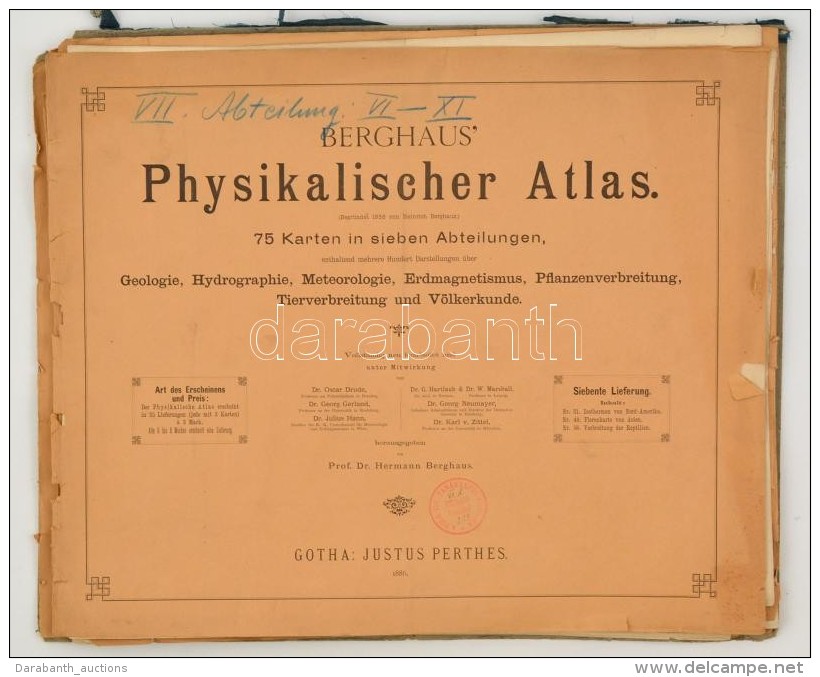 1886-1887 Berghaus Physikalischer Atlas. I. R&eacute;sz (II.,III., V.,VI.,XIII.,XV. T&eacute;rk&eacute;pek.), II.... - Other & Unclassified