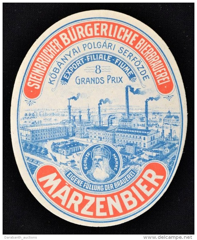 Cca 1910 KÅ‘b&aacute;nyai Polg&aacute;ri SerfÅ‘zde M&auml;rzenbier S&ouml;rc&iacute;mke, 9,5x8 Cm - Publicités