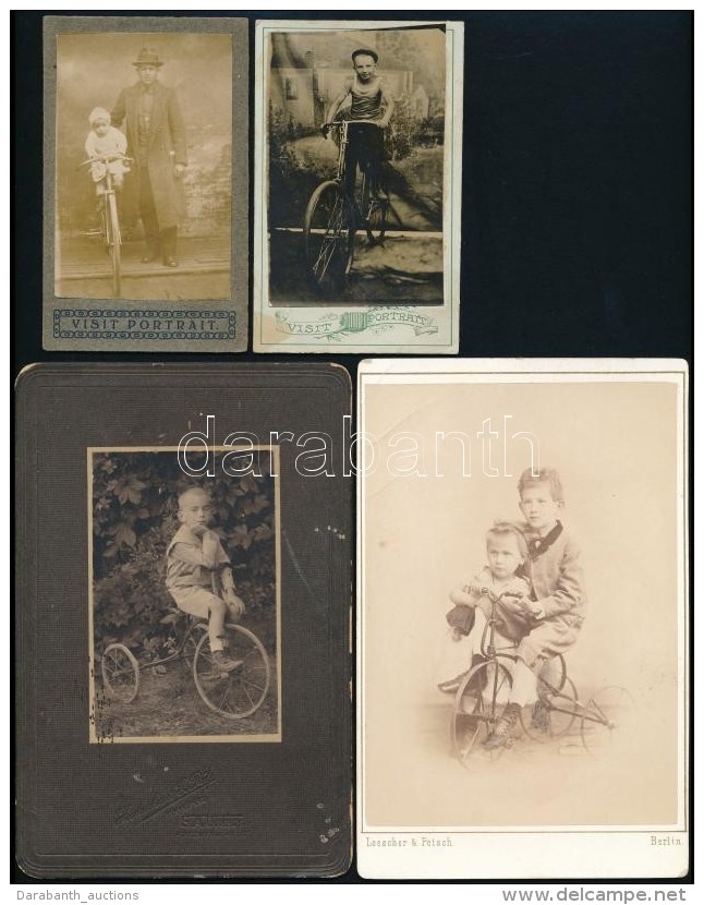 Cca 1880-1910 4 Db Bicikliket &aacute;br&aacute;zol&oacute;, Kem&eacute;nyh&aacute;t&uacute; Fot&oacute; / Vintage... - Altri & Non Classificati