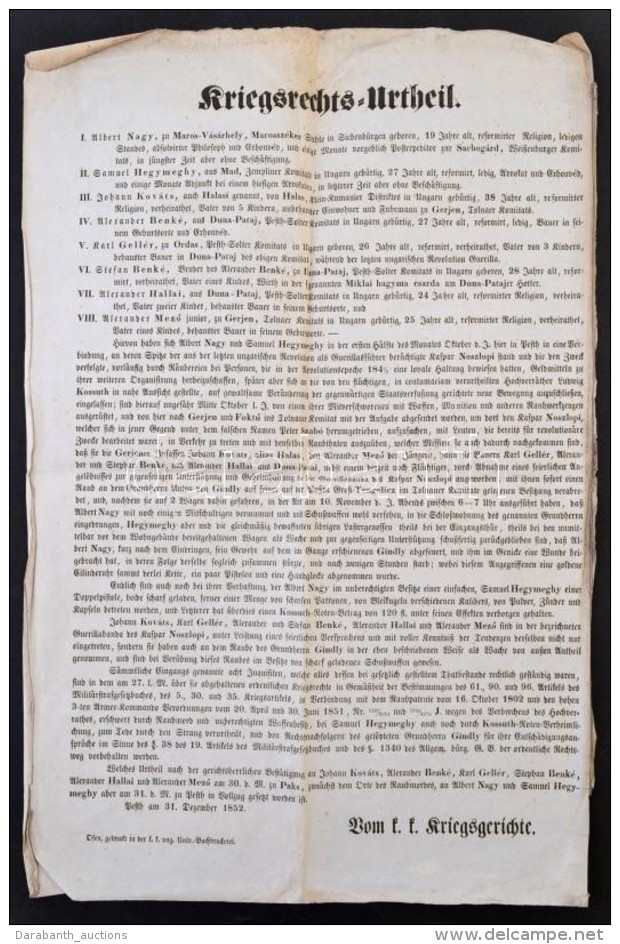 1852 Noszlopy G&aacute;sp&aacute;r 1848-as Szabads&aacute;gharcos Hadvez&eacute;r Tisztjeit Felsorol&oacute;... - Non Classificati