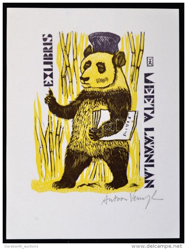 Antoon Vermeyleen: Panda Ex Libris Fametszet.Jelzett.. / Belgium, Panda Ex Libris X2. Signed. 9x12 Cm - Other & Unclassified