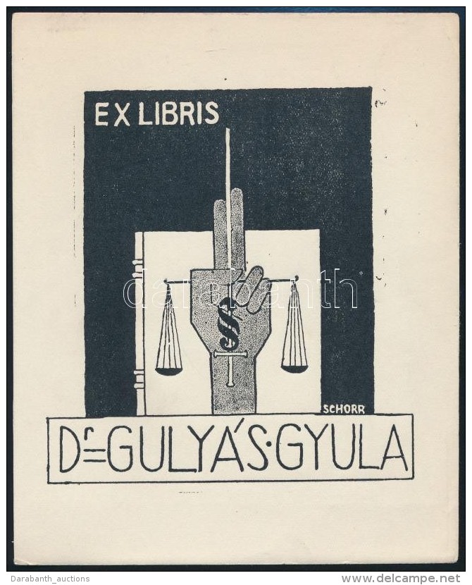 Schorr Tibor (?-?): Ex Libris Dr. Guly&aacute;s Gyula. Fametszet, Pap&iacute;r, Jelzett A Metszeten, 14x12 Cm - Altri & Non Classificati