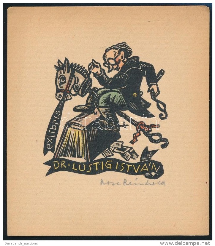 Reinhold, Rose (?-?): Ex Libris Dr. Lustig Istv&aacute;n. Sz&iacute;nezett Fametszet, Pap&iacute;r, Jelzett,... - Otros & Sin Clasificación