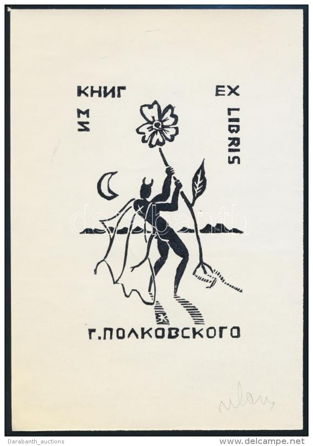 Klein Ervin: Ex Libris. Lucifer. Fametszet, Jelzett. / Devil Bookplate Wood-engraving, Signed 11x15 Cm - Altri & Non Classificati